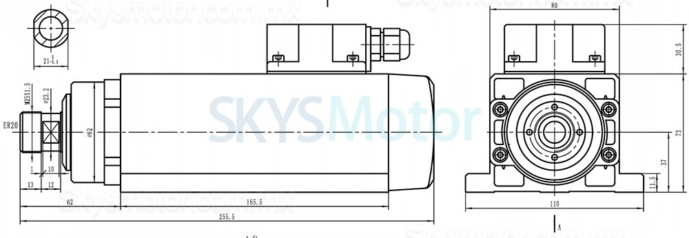Kit de motor de husillo refrigerado por aire y variador de frecuencia (VFD) de 2,2kW, 220V/380V, GDZ80X73-2.2+H100, pinza ER20, 24000rpm, 400Hz